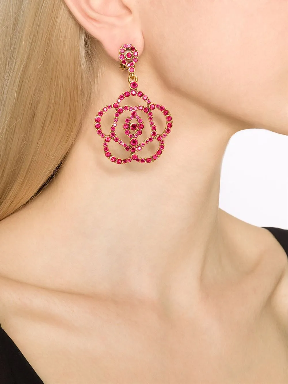 Red Crystal Flower Clip-On Earrings