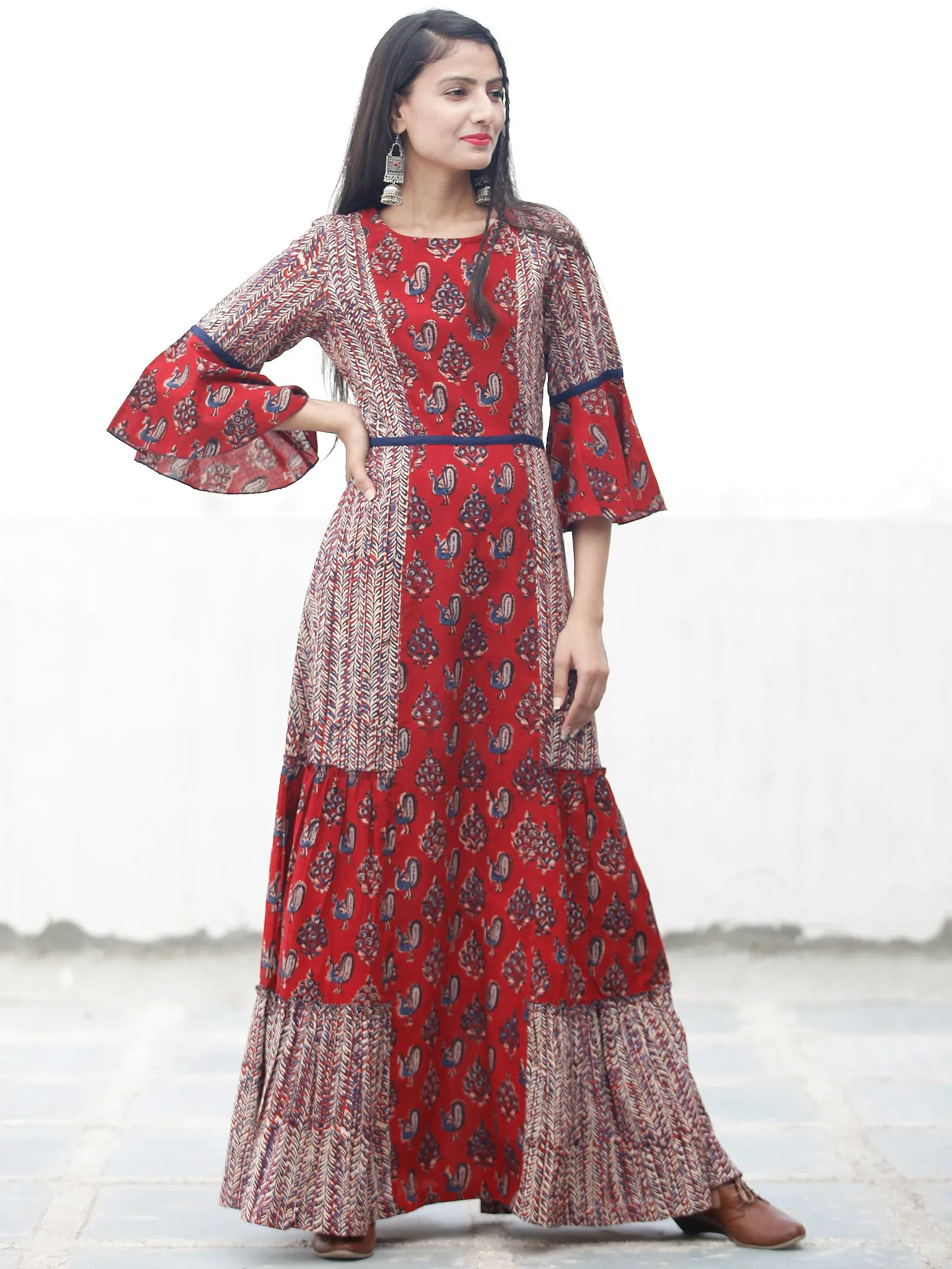 RUSTIC PEACOCK - Hand Block Printed Long Cotton Dress - D342F1808