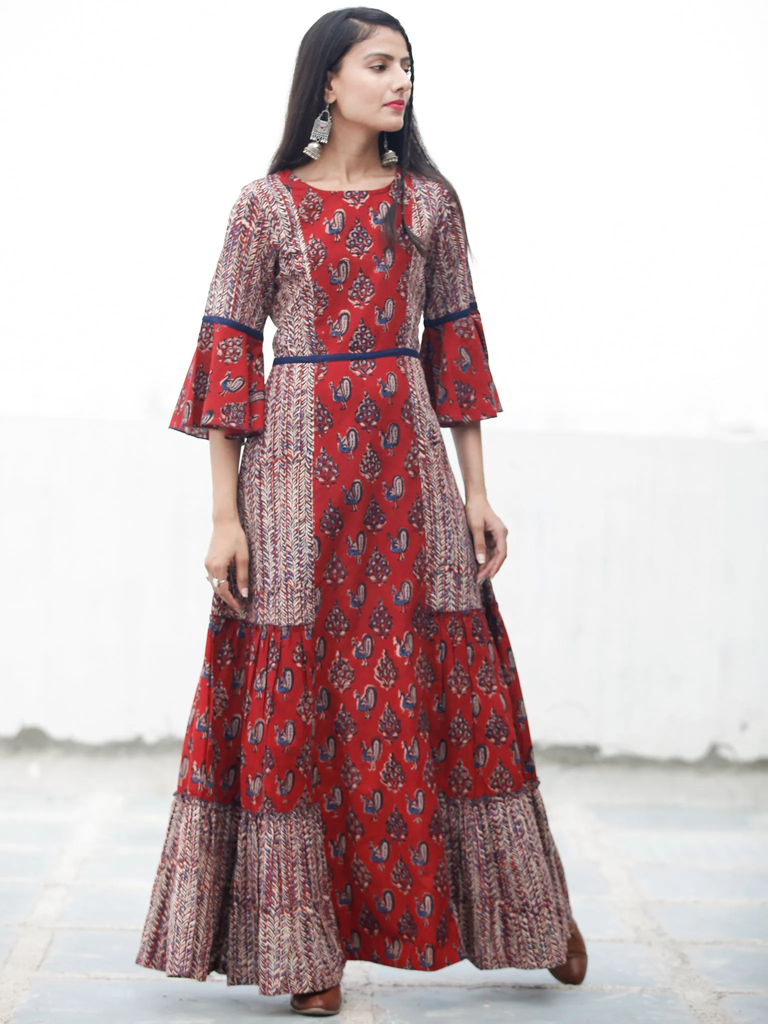 RUSTIC PEACOCK - Hand Block Printed Long Cotton Dress - D342F1808