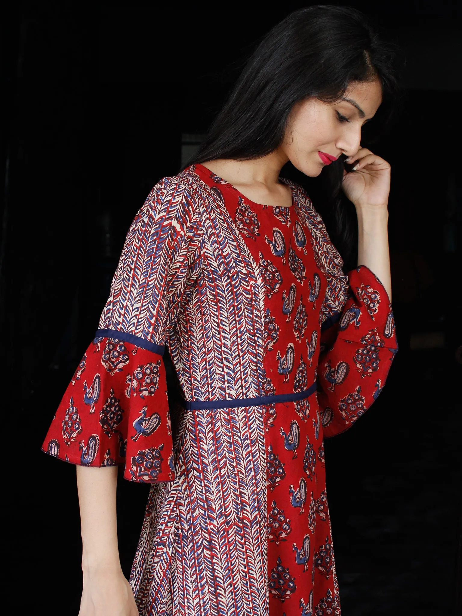 RUSTIC PEACOCK - Hand Block Printed Long Cotton Dress - D342F1808