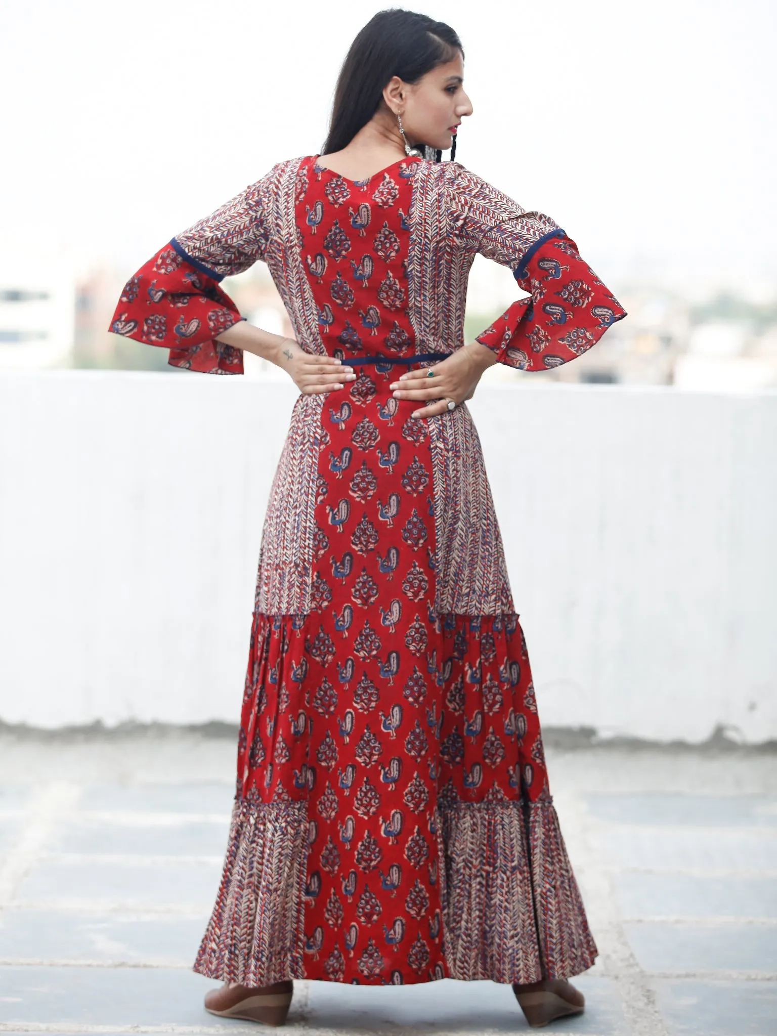 RUSTIC PEACOCK - Hand Block Printed Long Cotton Dress - D342F1808