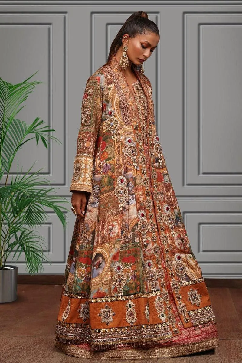 Shamaeel - Silk Long Embroidered Shirt with Floor Length Embroidered Jacket