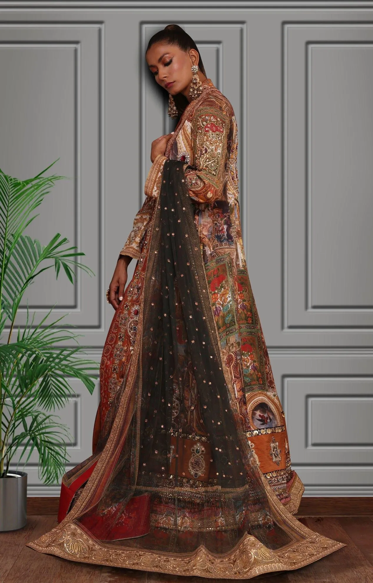 Shamaeel - Silk Long Embroidered Shirt with Floor Length Embroidered Jacket