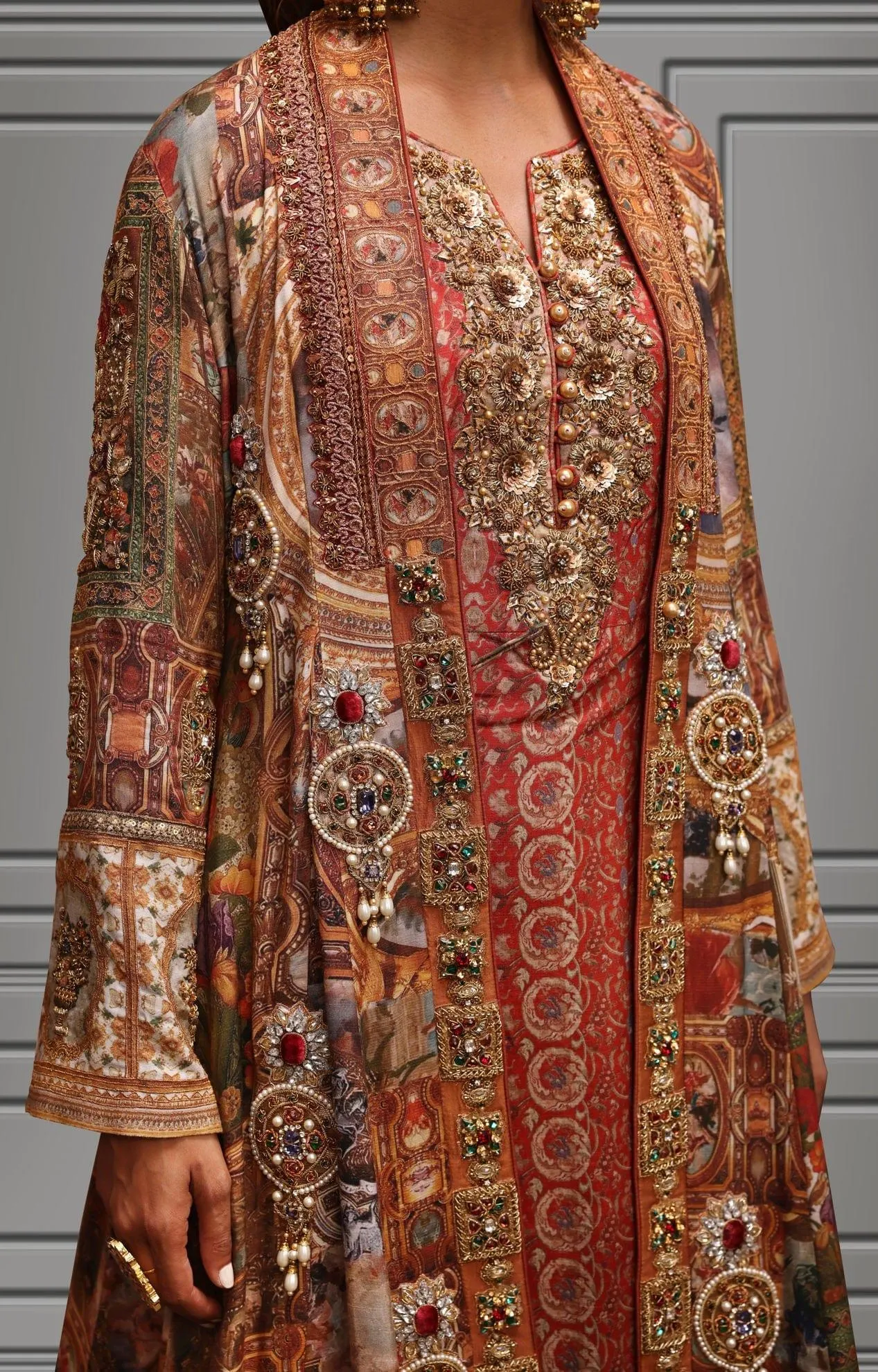Shamaeel - Silk Long Embroidered Shirt with Floor Length Embroidered Jacket