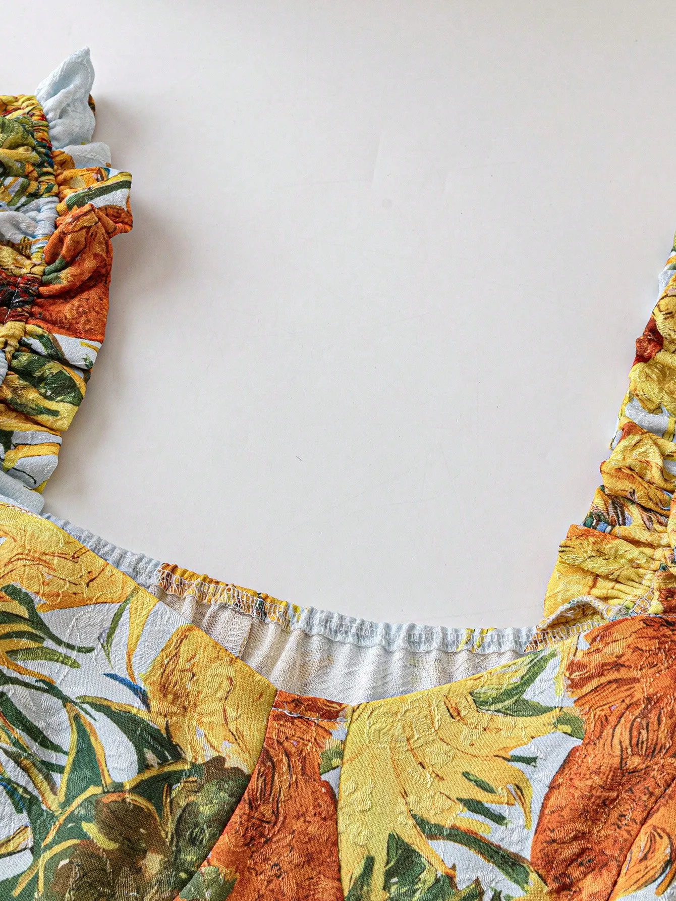 SHEIN Frenchy Plus Size Summer Fashion Sunflower Print Puff Sleeve Dress
