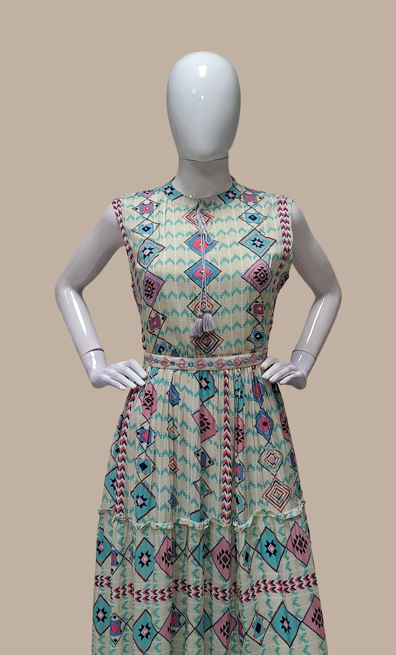 Soft Biscuit Printed Fusion Kurti Dress