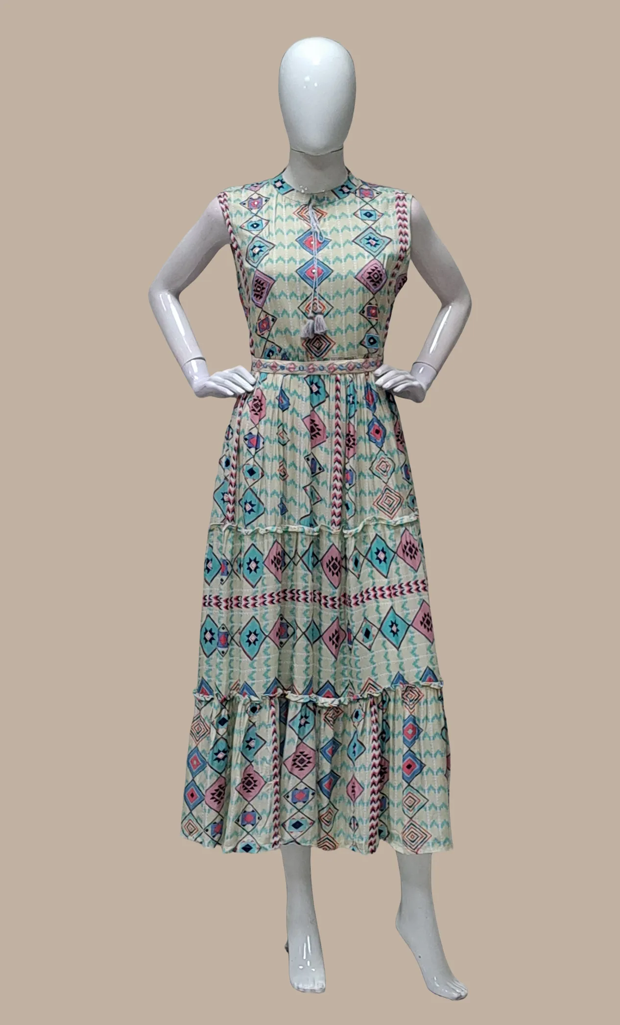 Soft Biscuit Printed Fusion Kurti Dress
