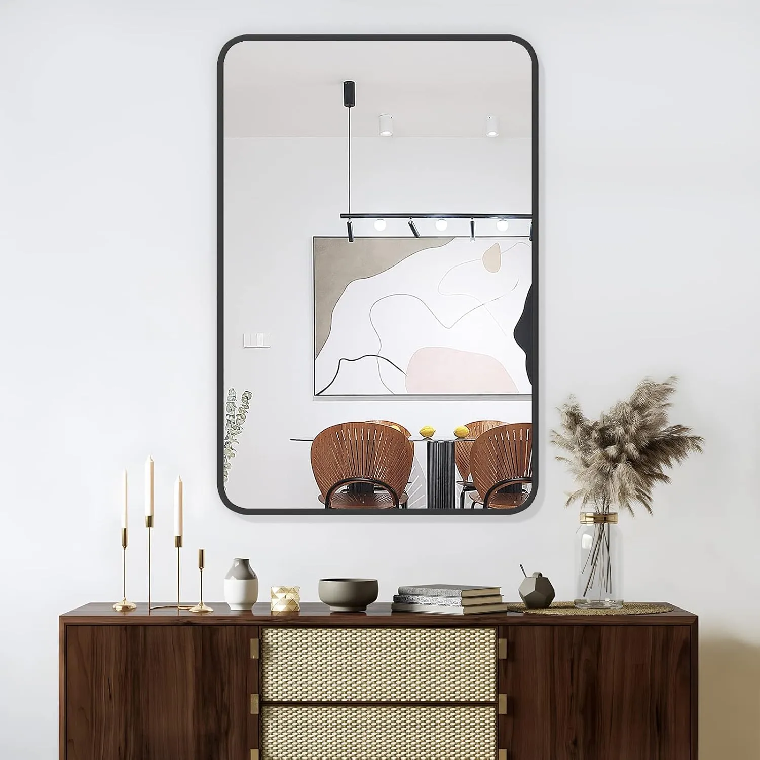 SRA Home Decor Rectangle Decorative Mirror for Wall Matte Black Frame with Silver Coated Glass Mirror for Bathroom, Living Room, Bedroom - Premium Metal (Matte Black, 30x24 Inches)