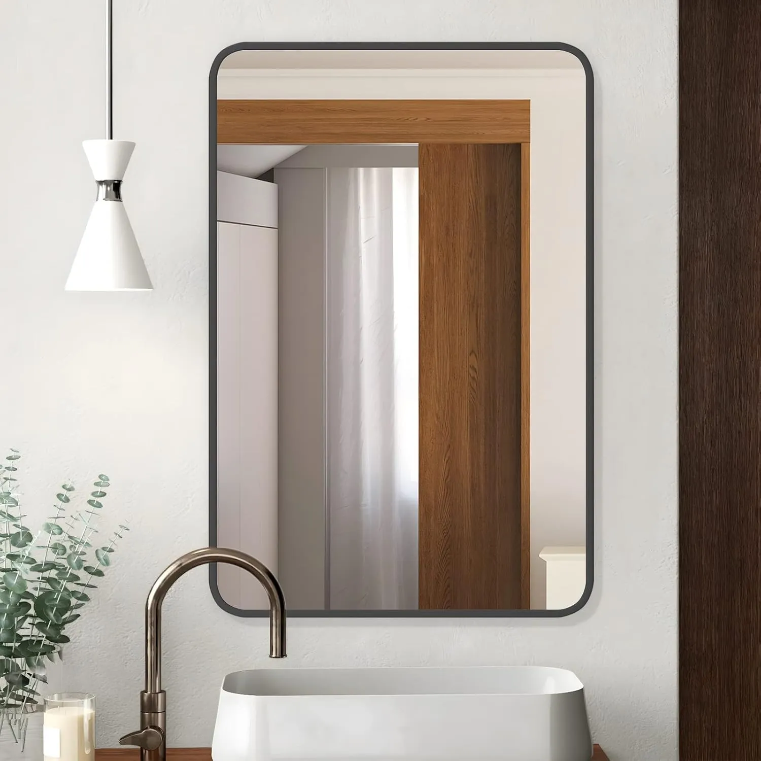 SRA Home Decor Rectangle Decorative Mirror for Wall Matte Black Frame with Silver Coated Glass Mirror for Bathroom, Living Room, Bedroom - Premium Metal (Matte Black, 30x24 Inches)