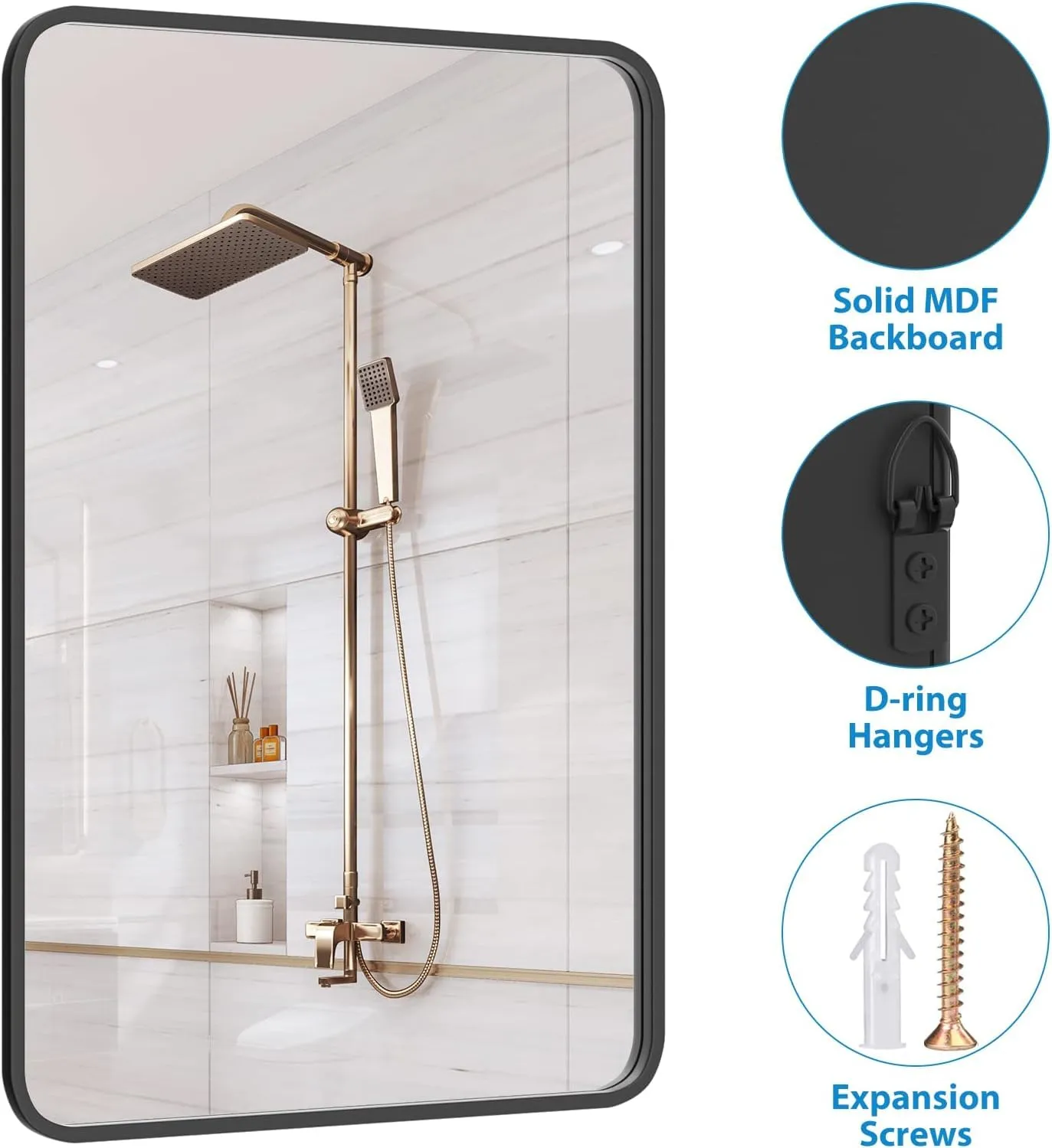 SRA Home Decor Rectangle Decorative Mirror for Wall Matte Black Frame with Silver Coated Glass Mirror for Bathroom, Living Room, Bedroom - Premium Metal (Matte Black, 30x24 Inches)