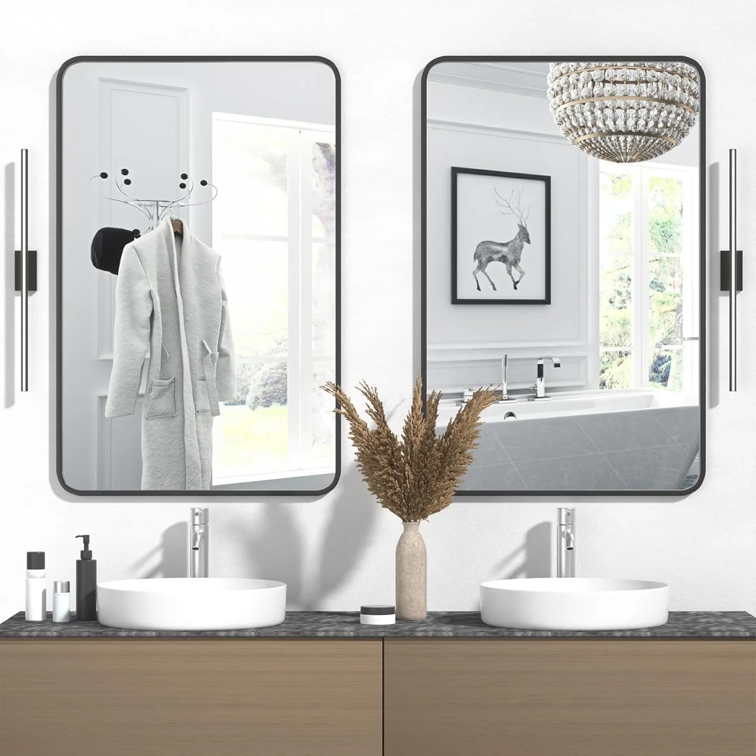 SRA Home Decor Rectangle Decorative Mirror for Wall Matte Black Frame with Silver Coated Glass Mirror for Bathroom, Living Room, Bedroom - Premium Metal (Matte Black, 30x24 Inches)