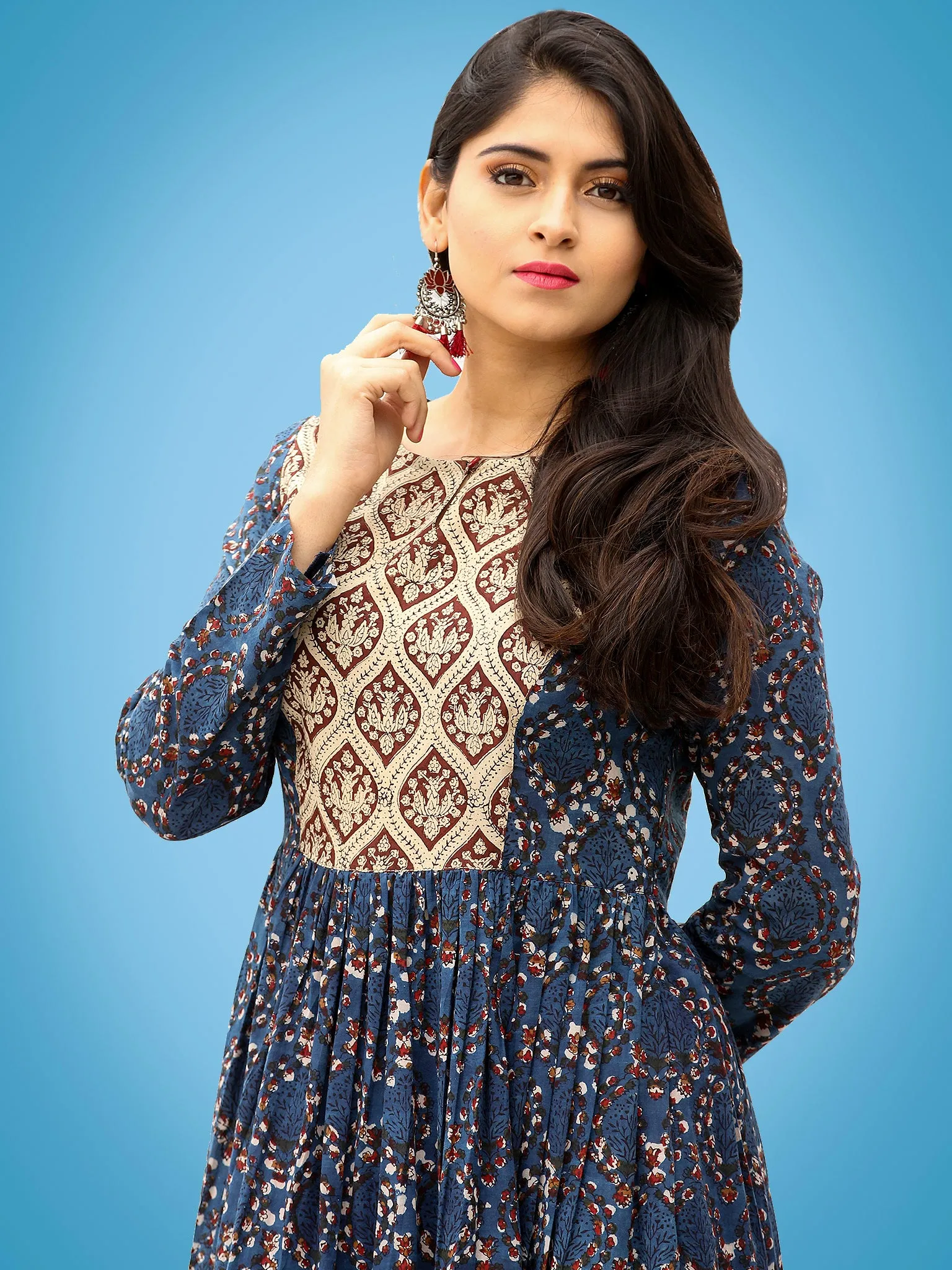 Taraab - Long Hand Block Printed Cotton Tier Dress - D139F1728