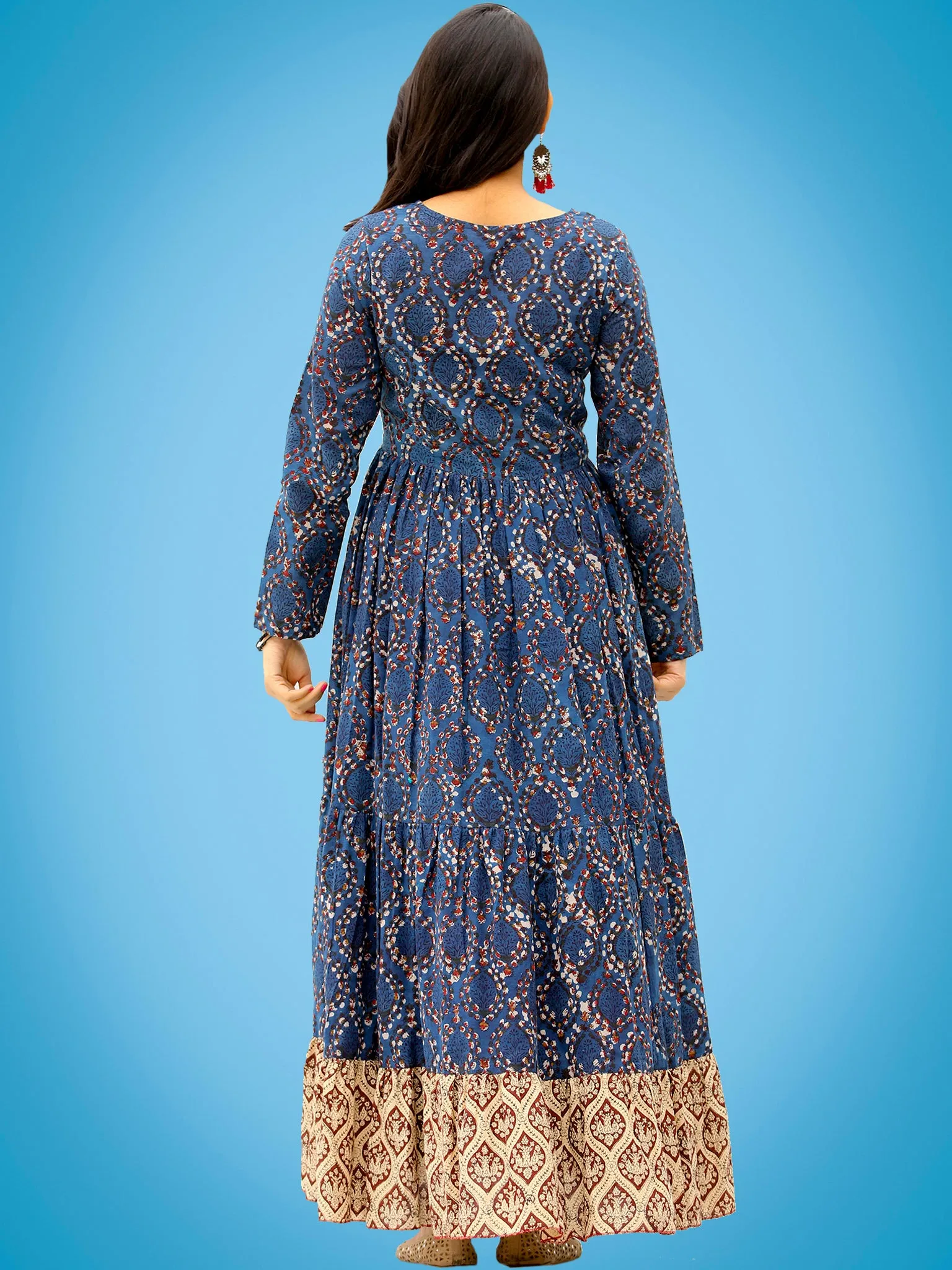 Taraab - Long Hand Block Printed Cotton Tier Dress - D139F1728