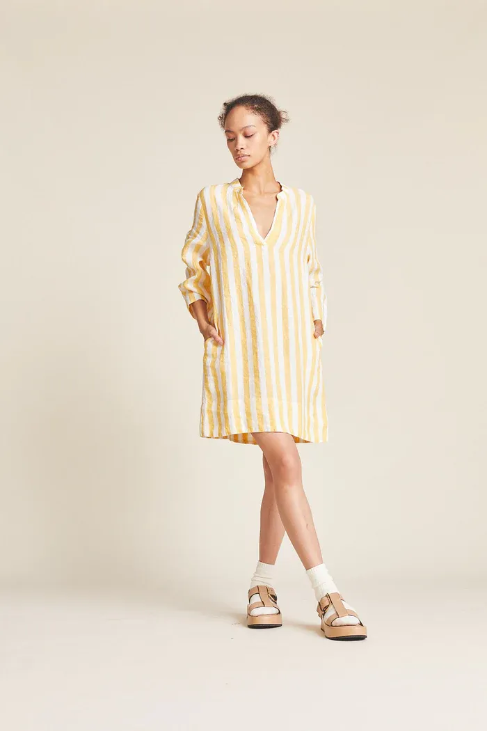 Trovata - Lucca Shift Dress in Yellow Awning Stripe