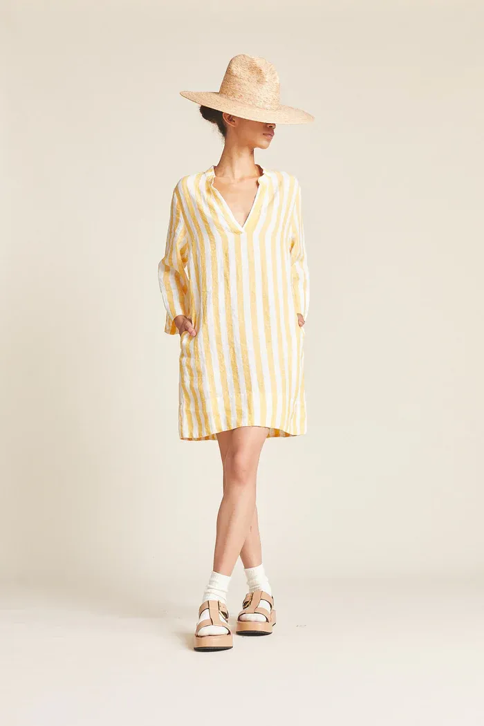 Trovata - Lucca Shift Dress in Yellow Awning Stripe