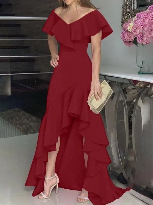 V-Neck Irregular Ruffled Personalized Design Dress