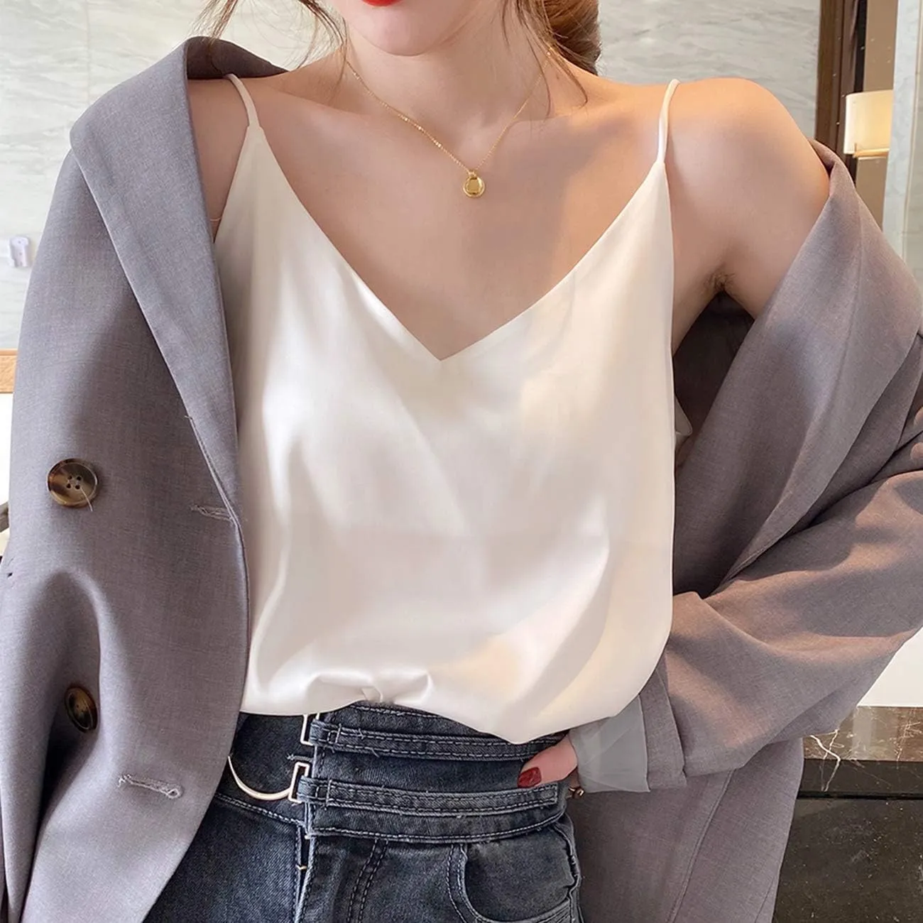 Van Royal Womens Camisole Tops Tees Tank Ladies Cami Tops Soft Satin Sexy V Neck Crop Top Elegant