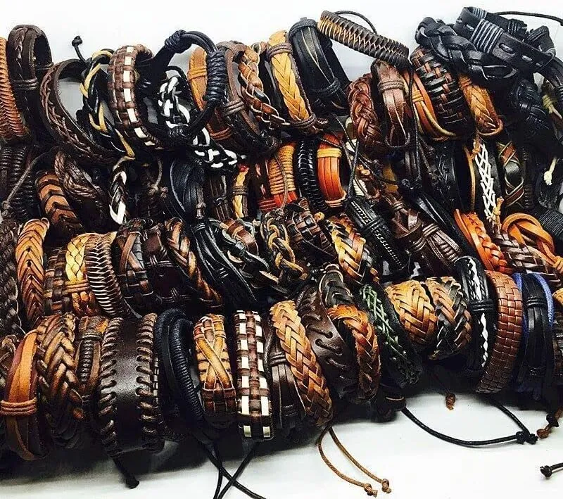 Wholesale lots wholesale 100pcs/lot mix styles men's leather surfer handmade cuff bracelets