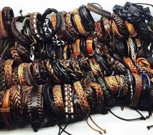 Wholesale lots wholesale 100pcs/lot mix styles men's leather surfer handmade cuff bracelets