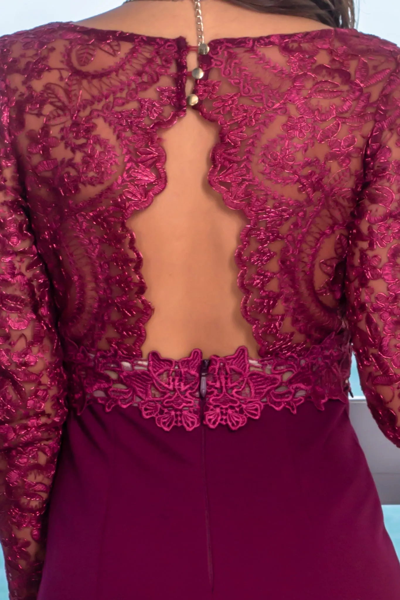 Wine Long Sleeve Maxi Dress