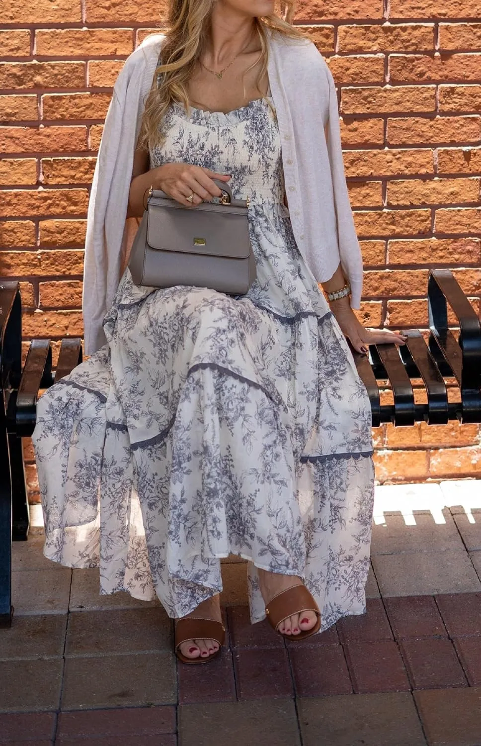 Women Bow Tie Shoulder Boho Flowy Long Dress Sleeveless Floral Tiered Cami Dress Graffiti Going Out Vocation Sundress
