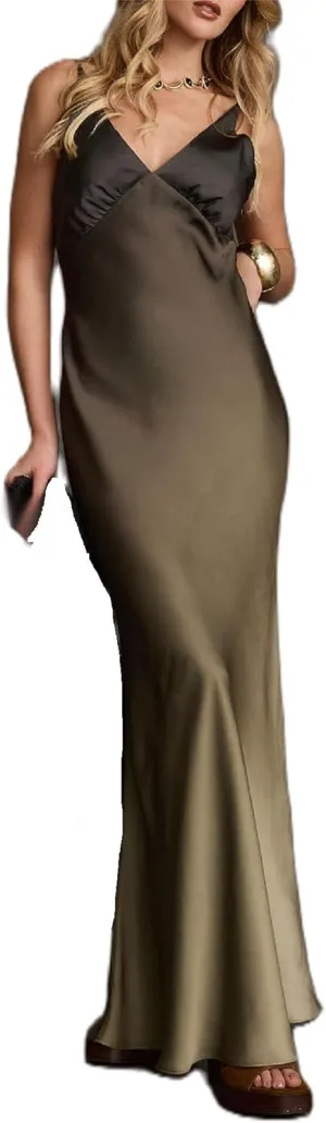 Women Ombre Satin Maxi Dress Tie Dye Sunset Dress Spaghetti Strap V Neck Backless Vacation Party Slip Dresses
