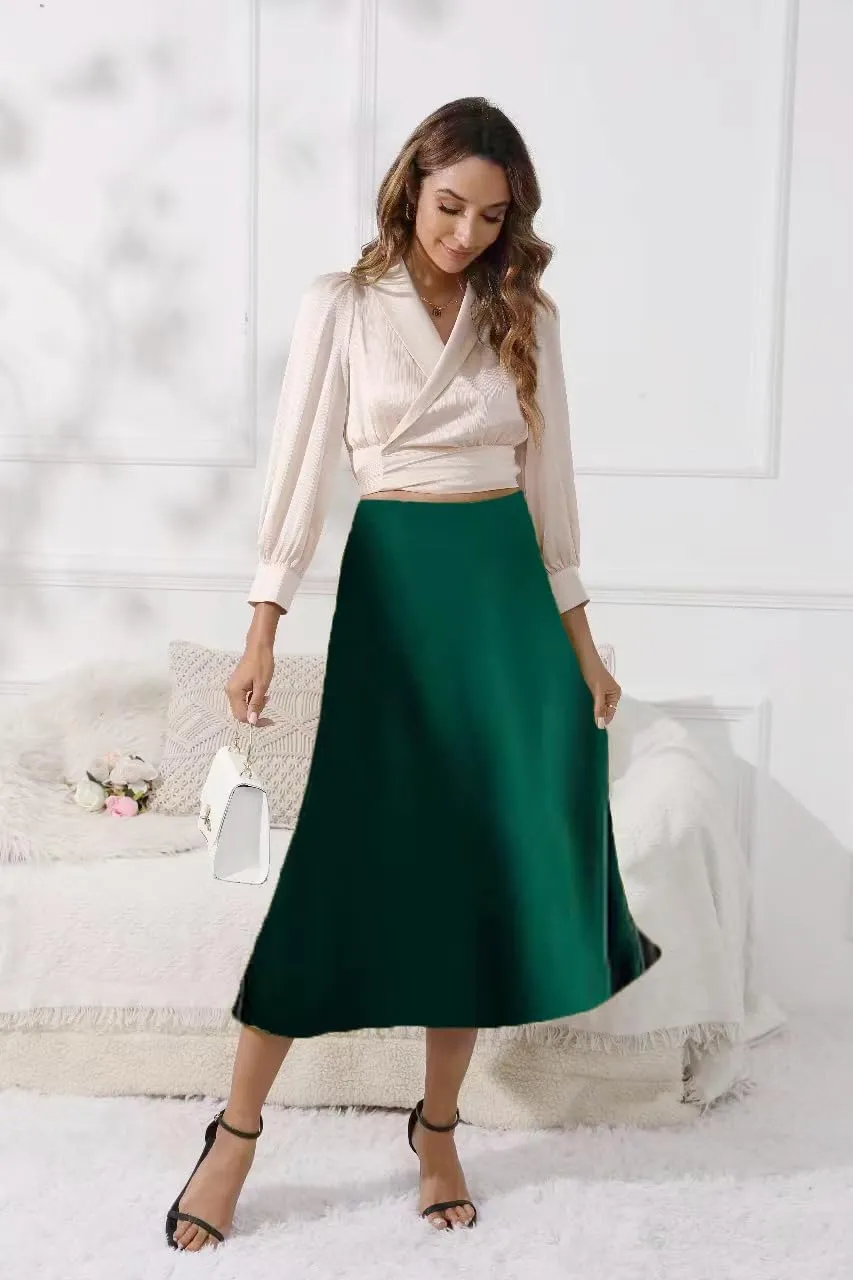 Womens Maxi Midi Satin Skirt for Women Wedding Guest Dresses Winter Party Silk Elegant High Waisted Long Skirts 2025