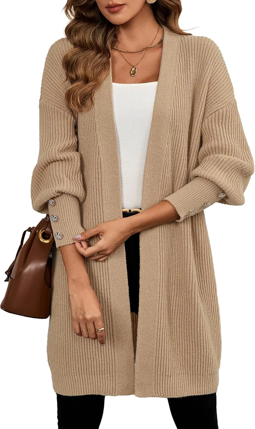 Womens Oversized Thick Long Cardigans Fall 2024 Casual Chunky Ribbed Knit Open Front Button Long Sleeve Cardigan