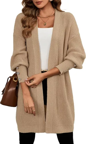 Womens Oversized Thick Long Cardigans Fall 2024 Casual Chunky Ribbed Knit Open Front Button Long Sleeve Cardigan