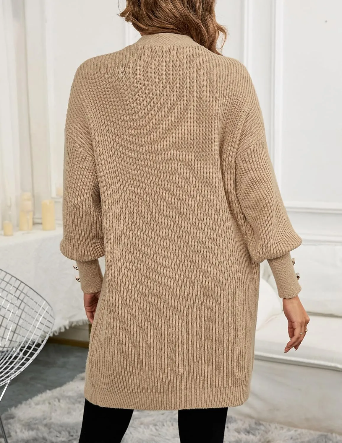 Womens Oversized Thick Long Cardigans Fall 2024 Casual Chunky Ribbed Knit Open Front Button Long Sleeve Cardigan