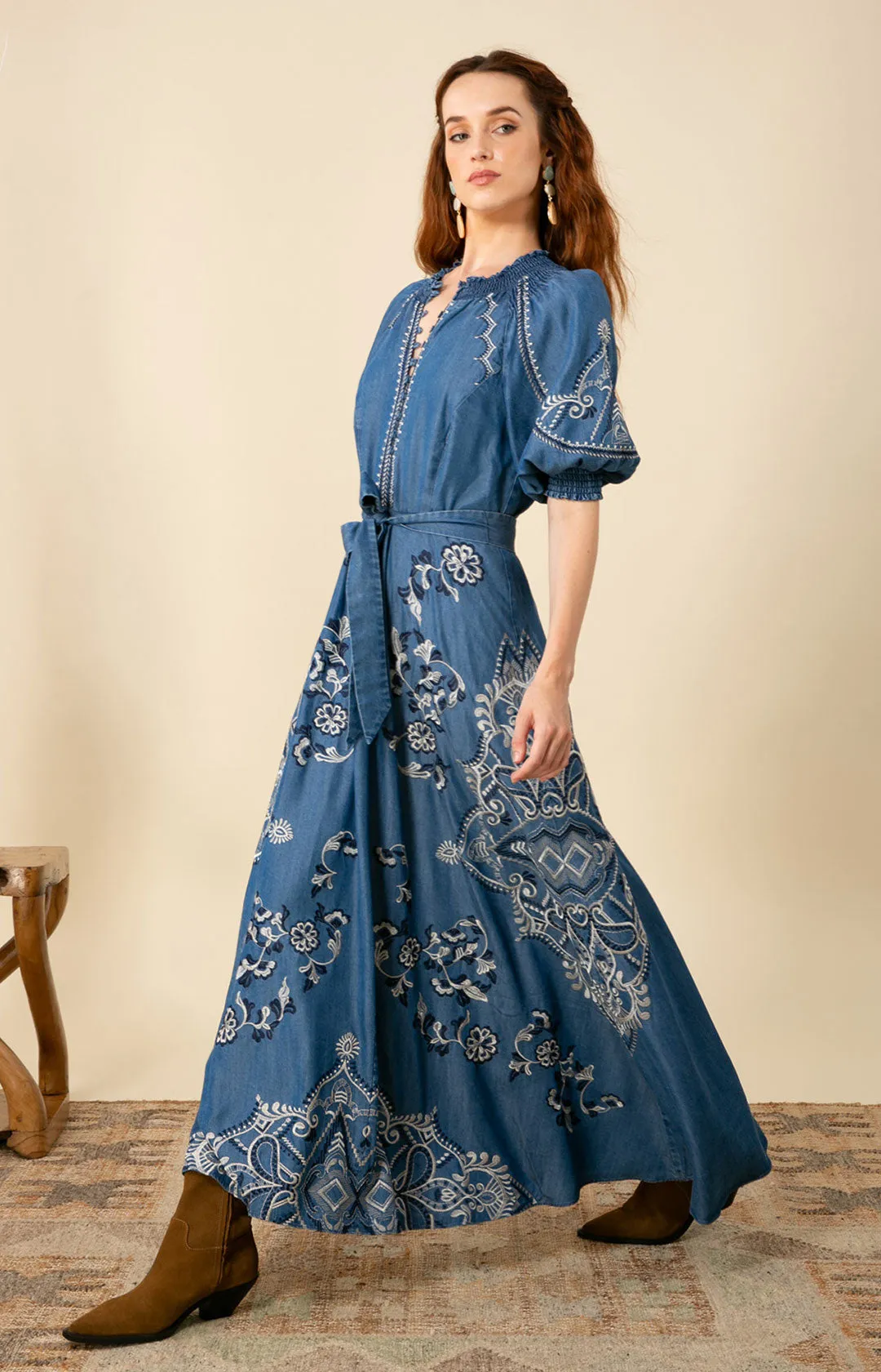 Wynter Embroidered Chambray Dress