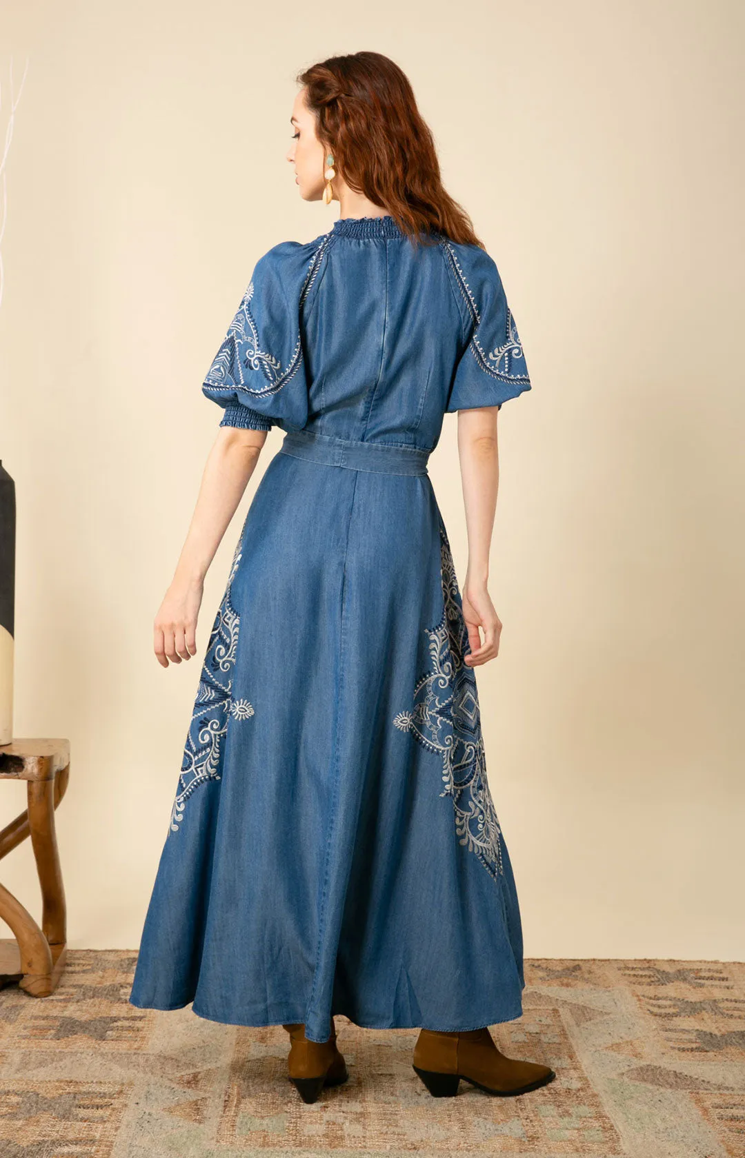 Wynter Embroidered Chambray Dress