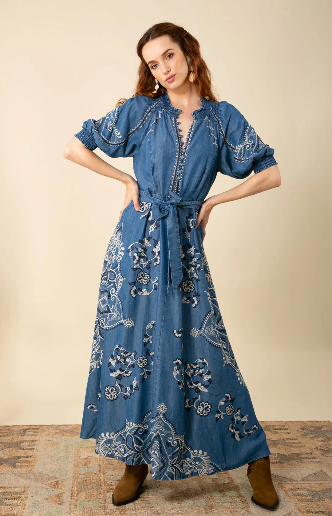 Wynter Embroidered Chambray Dress