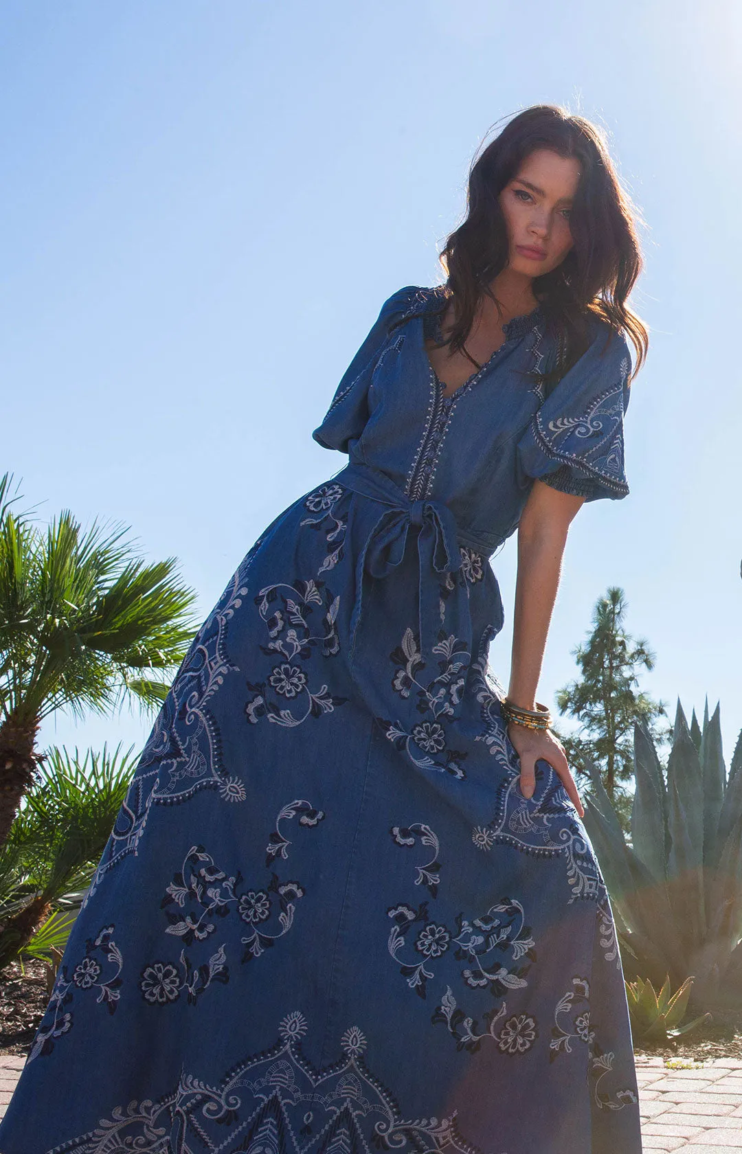 Wynter Embroidered Chambray Dress