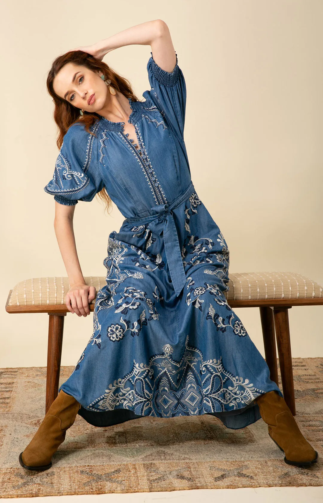 Wynter Embroidered Chambray Dress