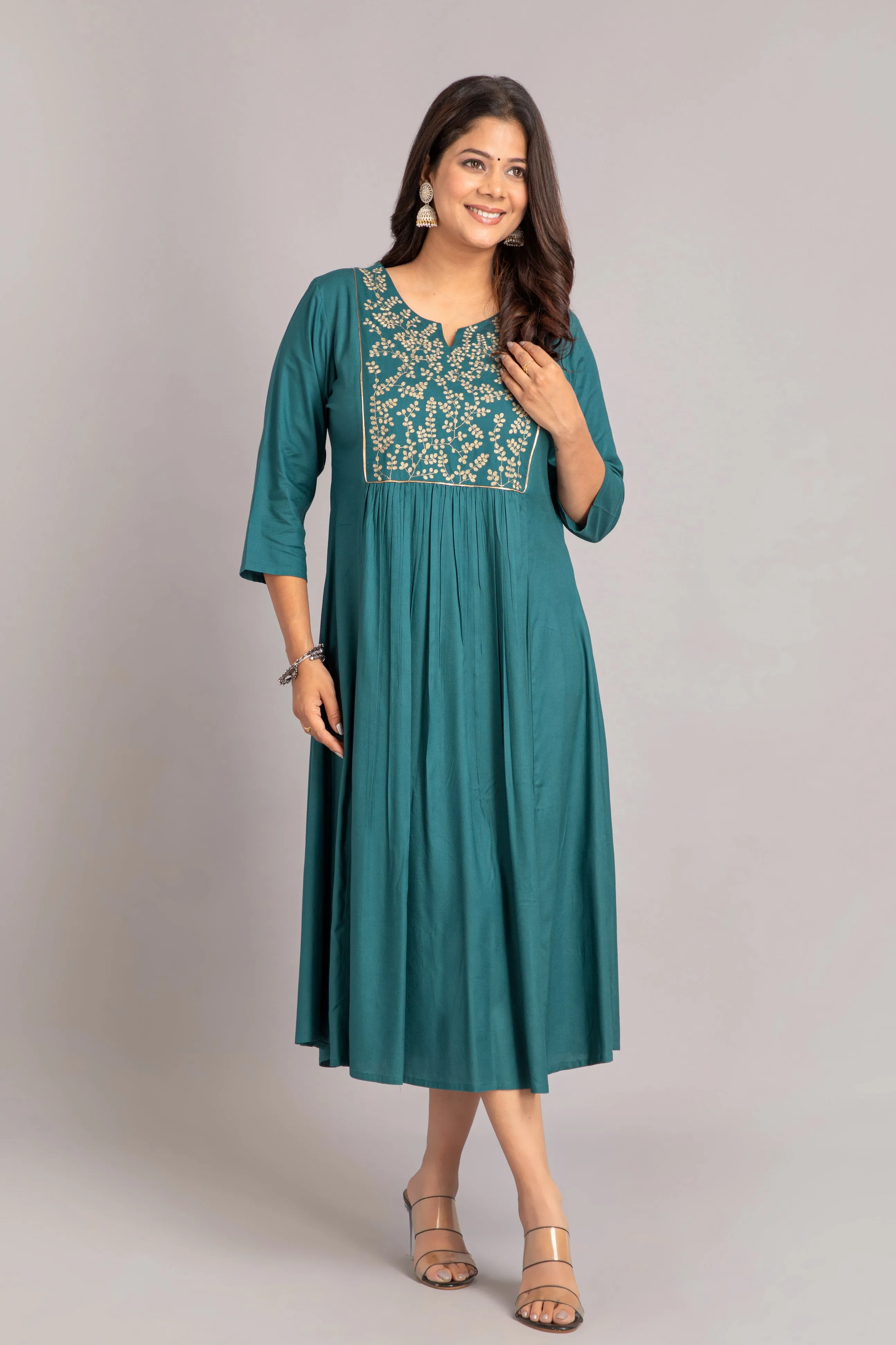 Zari Embroidered Flared Long Dress