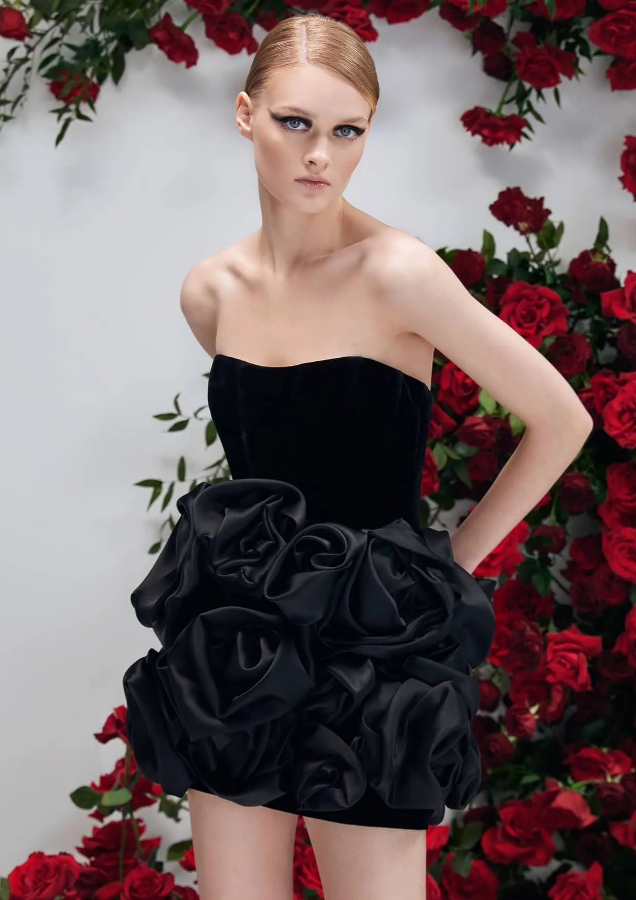 Zinnia Noir Rosebud Velvet Mini Dress